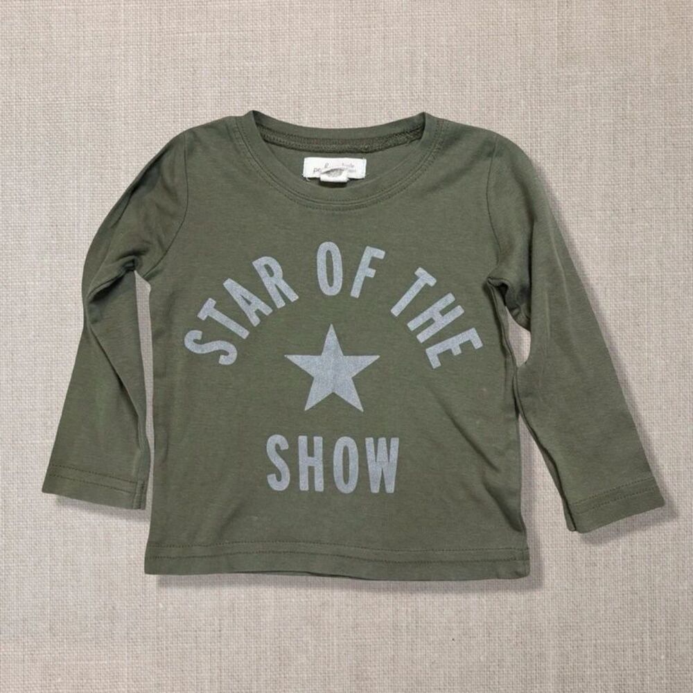 PEEK Little Peanut 3-6M Star of the Show Olive Green Graphic Long Sleeve Tee